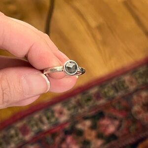 Salt and pepper diamond 10 gauge hammered band Sterling Silver size 7.5